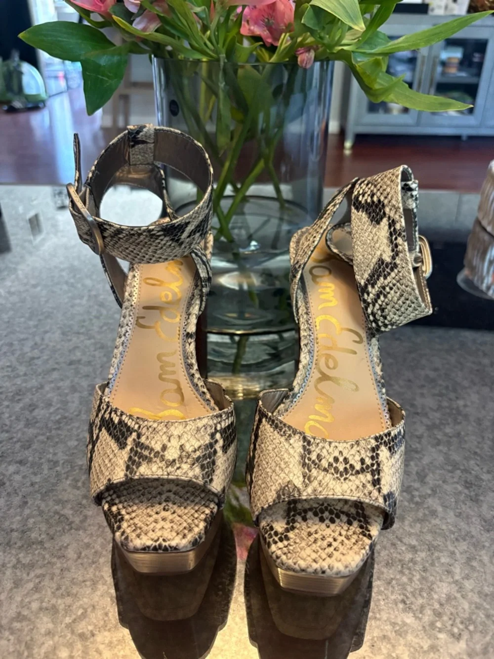 Sam Edelman Rain Faux Snakeskin High Heeled Platform Block Heeled Sandals